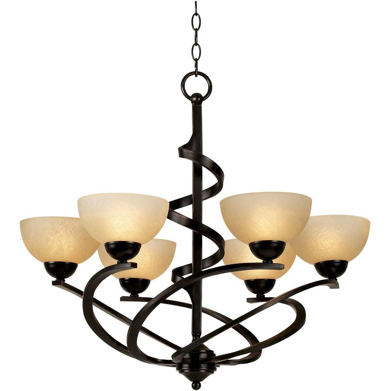 Franklin Iron Works Dark Mocha Chandelier 27 1/2" Wide Rustic Swirling Ribbon Amber Glass 6-Light Fixture for Dining Room House Foyer Kitchen Island, 1 of 8