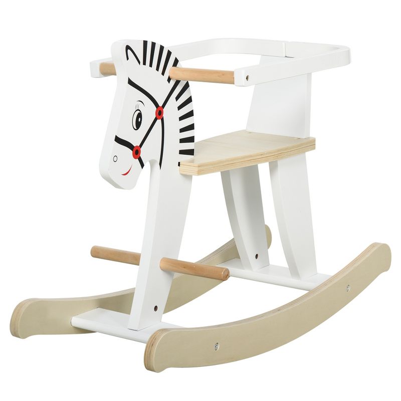 Qaba Wooden Rocking Horse Toddler Baby Ride-on Toys for Kids 1-3 Years with Classic Design & Wood Safety Bar, White, 1 of 10
