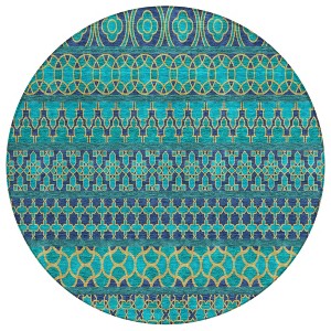 Teal Blue And Navy Blue Quatrefoil Washable Indoor Outdoor Area Rug - 1 of 4
