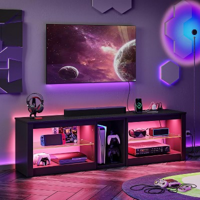 Bestier 63 Inch LED TV Stand with Glass Shelves