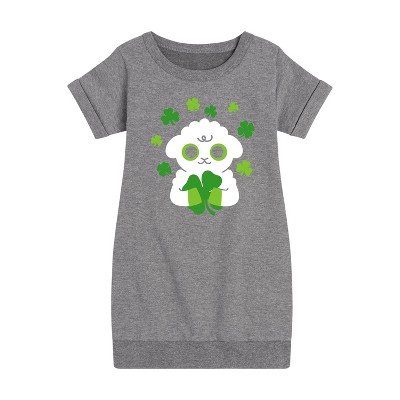 - Instant Message - St. Patrick's Day Sheep Holding a Shamrock Graphic Short Sleeve Fleece Dress
