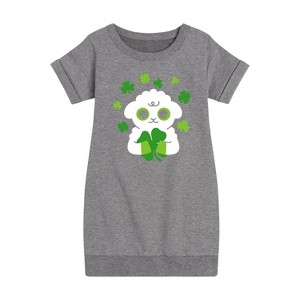 - Instant Message - St. Patrick's Day Sheep Holding a Shamrock Graphic Short Sleeve Fleece Dress - 1 of 4