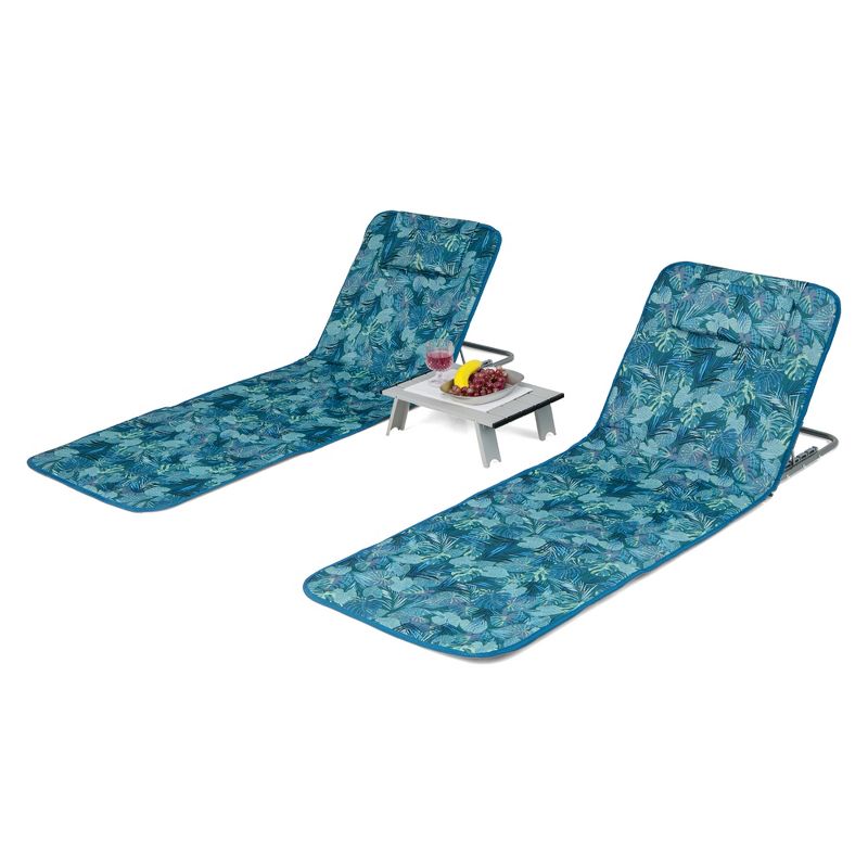 Tangkula 3PCS Folding Beach Mat Set Adjustable Beach Lounge Chair & Side Table Set, 1 of 11