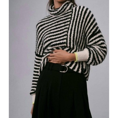 Women's Turtleneck Striped Fuzzy Pullover - VERY J