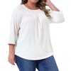 Women's Plus Size Crochet Lace Detail Curvy Hem 3/4 Sleeve Solid Casual Tunic Tops - Agnes Orinda - 2 of 4