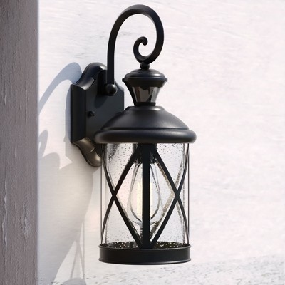 VAXCEL Henderson 1 Light Textured Black Motion Sensor Dusk to Dawn Outdoor Wall Lantern Clear Glass Shade, LED Compatible