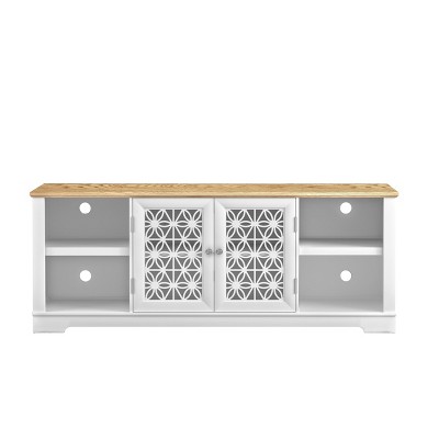 70" Modern Style TV Stand for TVs up to 75" White - Festivo: Bohemian Design, MDF, Open Shelves & Doors