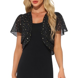 INSPIRE CHIC Women's Metallic Glitter Star Short Sleeve Party Crop Open Front Cardigan - 1 of 4