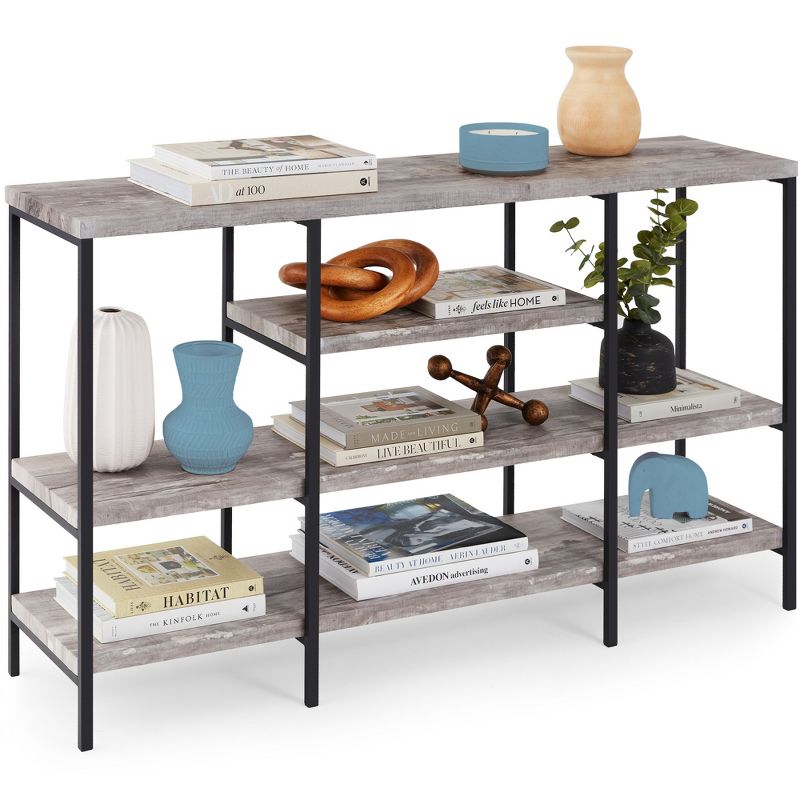 Best Choice Products 55in Industrial 4-Tier Console Table w/ Tall Shelves, Metal Frame, 1 of 8