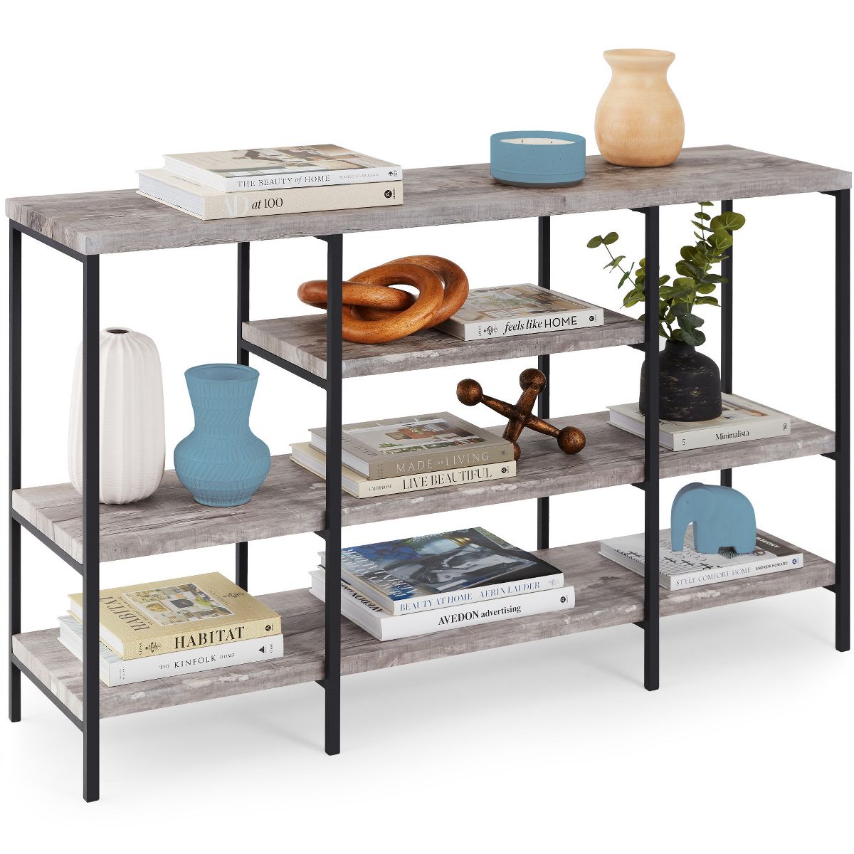 Best Choice Products 55in Industrial 4-Tier Console Table w/ Tall Shelves, Metal Frame - Brown - thumbnail 8