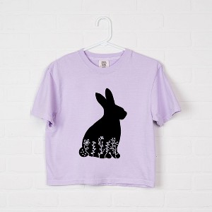 Simply Sage Market Women's Bunny With Flowers Short Sleeve Relaxed Fit Cropped Tee - 1 of 4