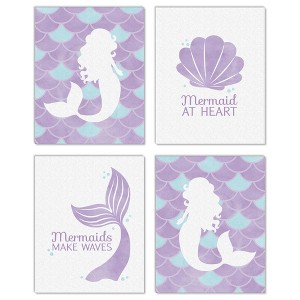 Big Dot of Happiness Let's Be Mermaids - Unframed Purple & Teal Mermaid Tail Nursery or Kids Room Linen Paper Wall Art Set of 4 Artisms 8 x 10 inches - 1 of 4