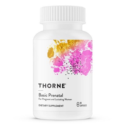 Thorne Basic Prenatal - Folate Multi for Pregnant and Nursing Women includes 18 Vitamins and Minerals, plus Choline - 90 Capsules - 30 servings