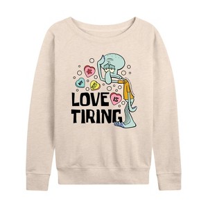 Women's - SpongeBob SquarePants - Valentine's Day Merchandise Lightweight French Terry Wide Neck Long Sleeve Shirt - 1 of 4