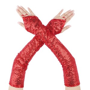 INSPIRE CHIC Women's Long Hook Finger Sequins Fingerless Arm Sleeves Shiny Cosplay Gloves 1Pair - 1 of 4