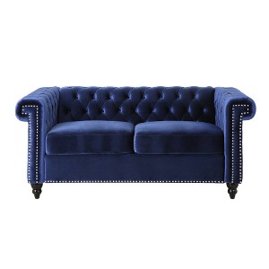 Mid-Century Modern Upholstered Loveseat Couch With Nailhead Design Armrest Wooden Legs Velvet Couch Sofa For Guest Room Office Living Room Bedroom - 1 of 4