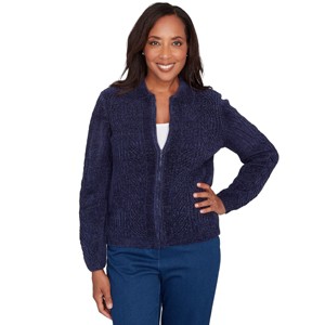 Alfred Dunner Women's Zip-Front Chenille Collared Cardigan - 1 of 4