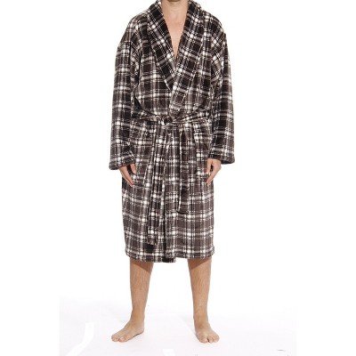 46903-1A-M #FollowMe Printed Plaid Velour / Flannel Robe / Robes for Men