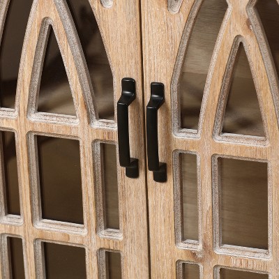 Farmhouse White and Natural Wood Cathedral-Style Wall Cabinet