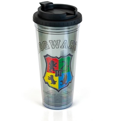 Silver Buffalo Harry Potter Hogwarts Crest 24oz Double Walled Plastic Travel Mug