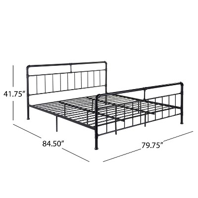 Flat Black King-Size Iron Bed Frame with Industrial Minimal Design