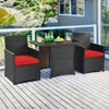 Tangkula 3PCS Patio Rattan Dining Set Space-Saving Furniture Set with Tempered Glass Top Table and Cushioned Chairs - 2 of 4