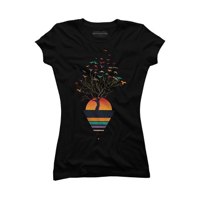 Junior's Design By Humans A Colorful Spring Morning, Birds and Trees By summerissalt T-Shirt