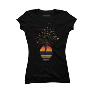 Junior's Design By Humans A Colorful Spring Morning, Birds and Trees By summerissalt T-Shirt - 1 of 2