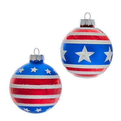 Kurt Adler 80MM Red, White and Blue Stars and Stripes Glass Ball Ornaments, 6 Piece Box