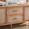 60in Rattan TV Stand Console, Mid Century Modern Entertainment Center with Storage Wood Color - 3 of 4
