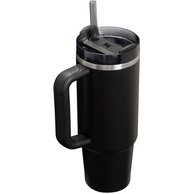 Black 30 oz Stainless Steel Travel Tumbler with Handle and Straw