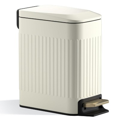 Small Bathroom Trash Can with Lid Soft Close-5L/1.3 Gal Slim Garbage Can-Metal Step Wastebasket-Rectangle Narrow Waste Bin