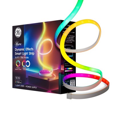 GE CYNC Dynamic Effects Smart LED Full Color Light Strip + Power Supply 16' Indoor: Multicolor Novelty Wall Lights
