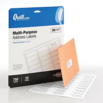 Quill Brand Laser/Inkjet Address Labels 1" x 2-5/8" WE 30 Labels/Sheet 720354