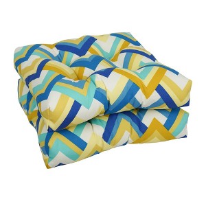 Blazing Needles, 19-inch Squared Polyester Outdoor Tufted Dining Chair Cushions (Set of 2) - 1 of 2