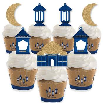 Big Dot of Happiness Eid Mubarak Cupcake Decoration - Ramadan Cupcake Wrappers and Treat Picks Kit - Set of 24