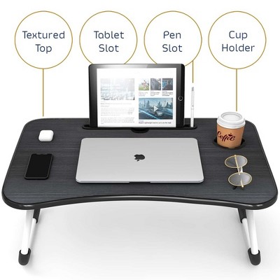 Nestl Large Black Foldable Laptop Desk with Cup Holder