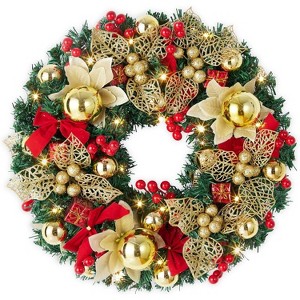 18 Inch Pre-Lit Christmas Wreath, Battery Operated Christmas Hanging Ornament for Front Door - 1 of 4