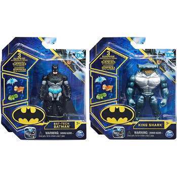 DC Comics Batman 4-inch Bat-Tech Batman and King Shark Action Figures with 6 Mystery Accessories, for Kids Aged 3 and up