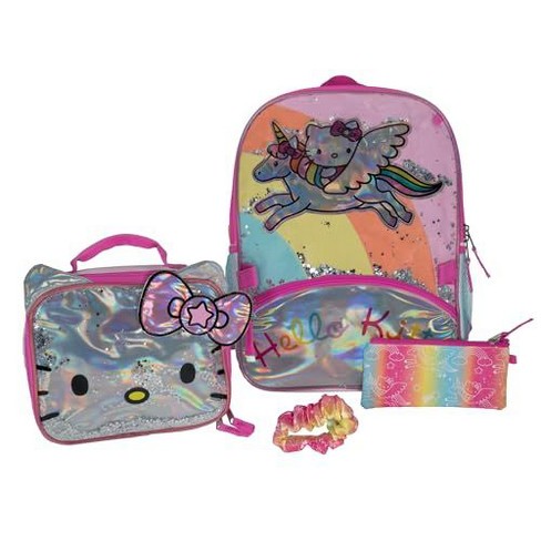 Hello Kitty 4 Piece Backpack Set Girls Unicorn School Bag With Front Zip Pocket Mesh Side Pockets Feature Star Shaker Sequins Target