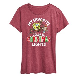 Women's - SpongeBob SquarePants - My Favorite Color Is Christmas Lights Short Sleeve Graphic T-Shirt - 1 of 4