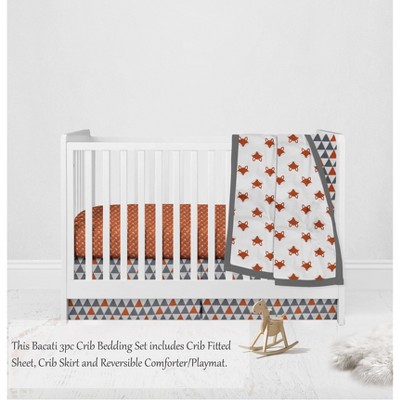 Bacati - Playful Fox Orange Gray 3 pc Crib Bedding Set