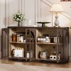 Arched Sideboard Buffet Cabinet with Glass Doors, Cabinet with Adjustable Shelves, Cabinet with Wood Frame and Oak Veneer-Coolbibila - 3 of 4