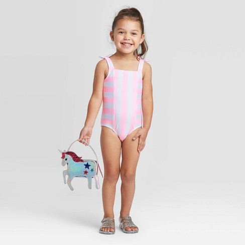 Toddler Girls Bow Strap Retro One Piece Swimsuit Set Cat Jack Pink Target