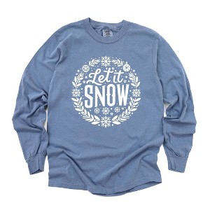 Simply Sage Market Women's Let It Snow Wreath Long Sleeve Garment Dyed Tee - 1 of 4