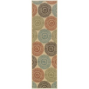 Mia Floating Medallion Patio Rug Beige/Blue - 1 of 4