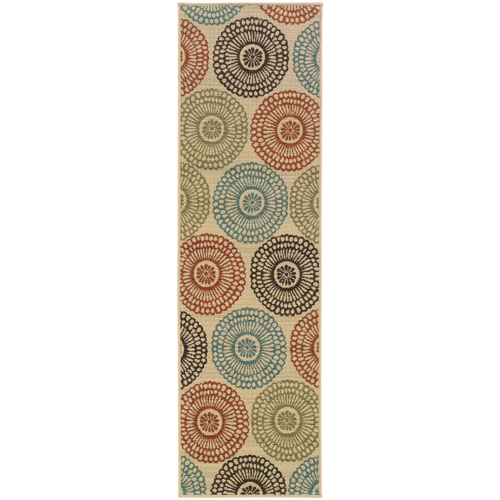 2'3''x7'6'' Mia Floating Medallion Patio Rug Beige/Blue