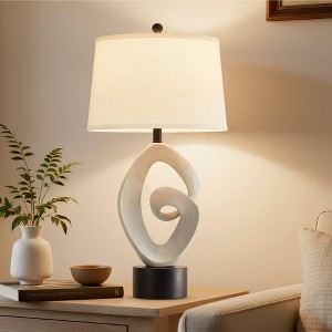 GTCLIGHTING Farmhouse Table Lamp,31.5" Bedside Lamps for Bedroom Living Room,Resin Nightstand Lamp with Linen Shade&Rotary Switch - 1 of 4