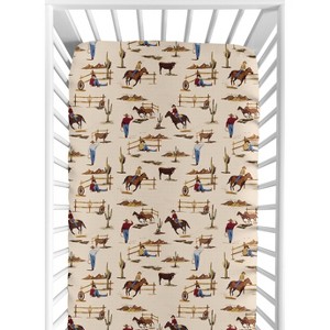 Sweet Jojo Designs Boy Jersey Knit Baby Fitted Crib Sheet Wild West Beige Red and Blue - 1 of 4