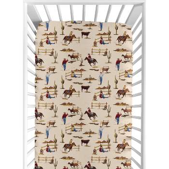 Sweet Jojo Designs Boy Jersey Knit Baby Fitted Crib Sheet Wild West Beige Red and Blue